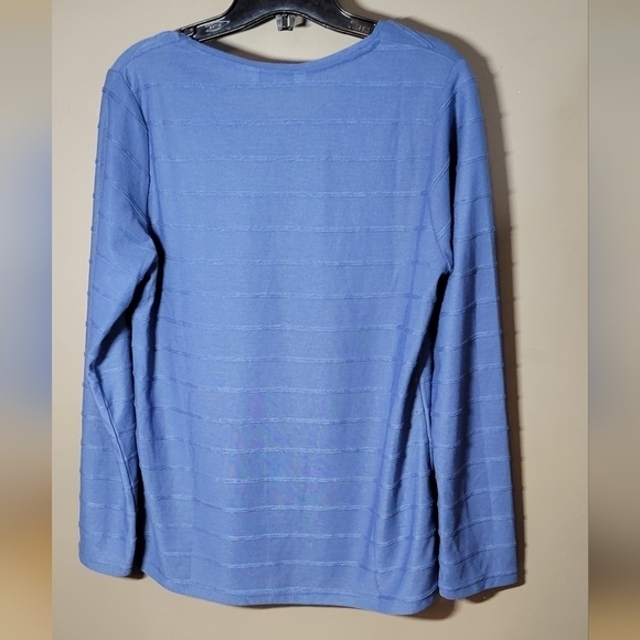 ISLE Blue textured top size 10 crew neck long-sleeved relaxed fit stretch - Picture 2 of 9